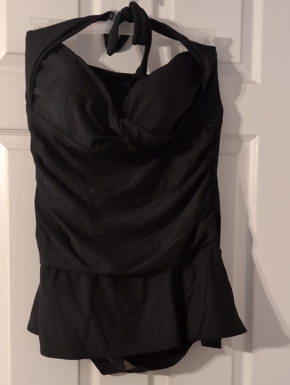 Black Halter Peplum Swim Top - Womens